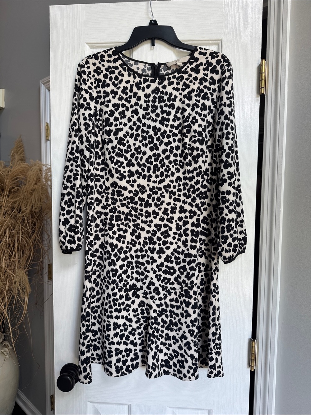 LOFT Black and Cream Leopard Print Midi Dress